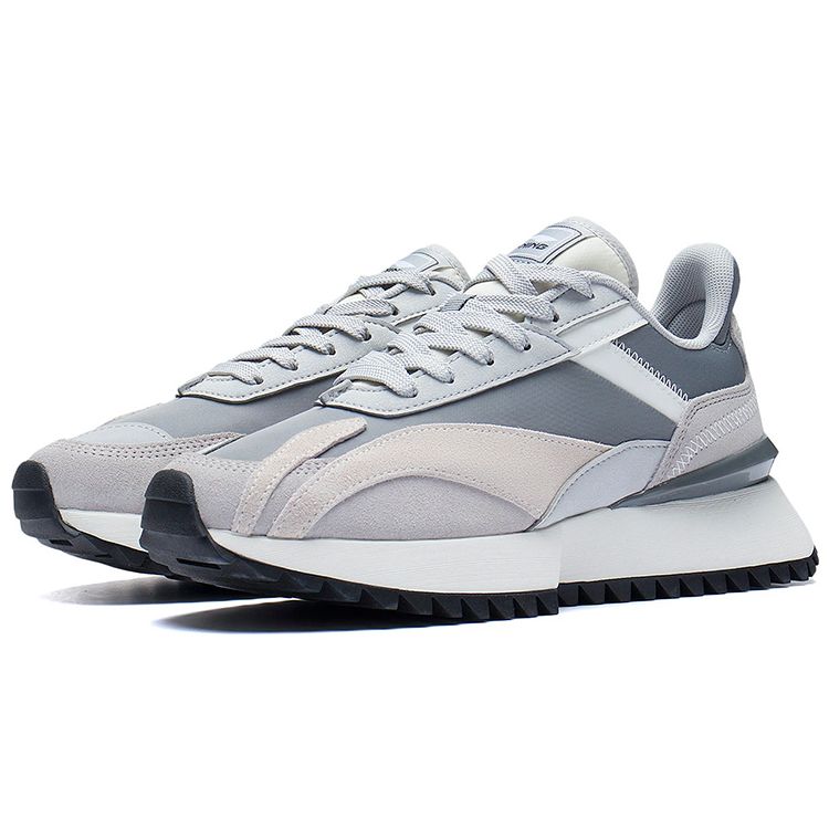 Li Ning Cargo Suede Fabric Leather Shock Absorption Non-Slip Wear-Resistant Lightweight Low-Top Sports Casual Shoes Men Sneakers White Gray AGCS261-5