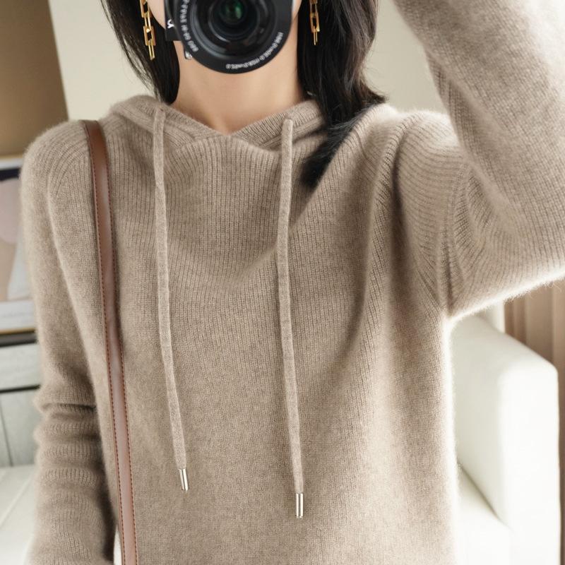 2024 Autumn/Winter Women's Wool Hooded Knit Sweater - Loose, Thick, and Easy to Match