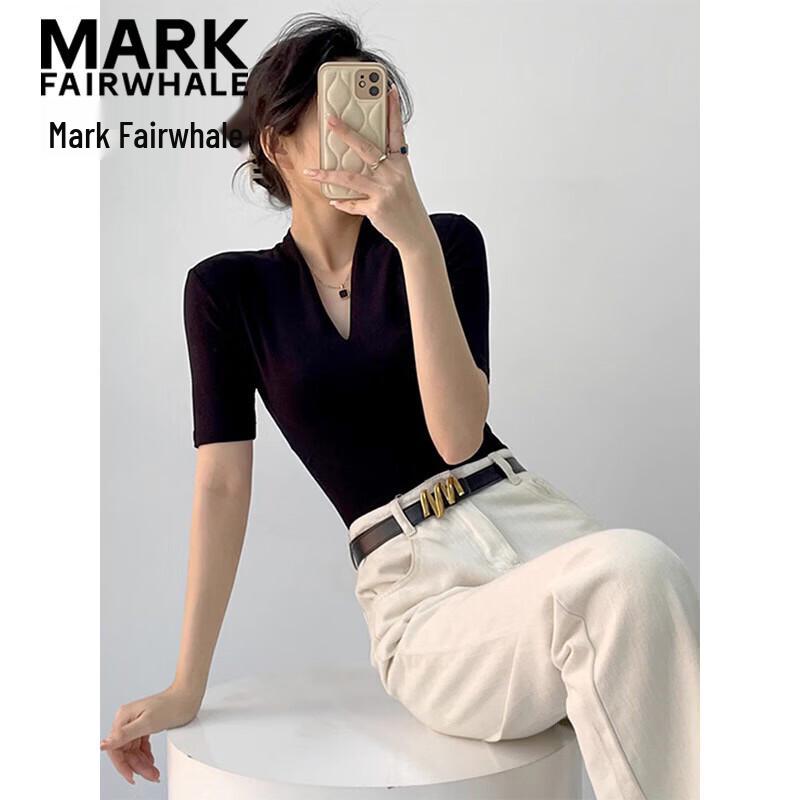 Mark Fairwhale Женский топ с V-образным вырезом, облегающий, с рукавом три четверти