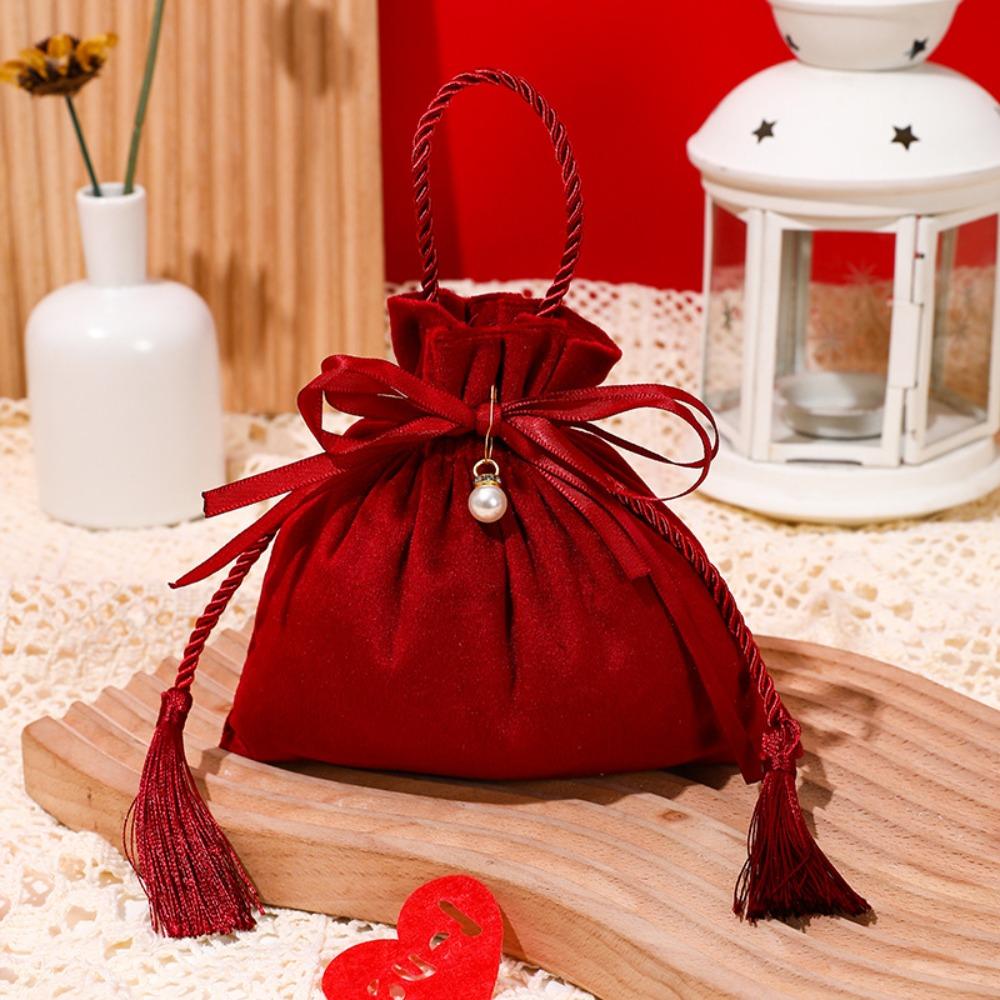 Velvet Sweets Chocolate Packing Bag Red Drawstring Pouch Handbag Wedding Candy Packaging Bags