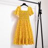 Vintage Floral Dress With Pleated Skirt And Cross Tie For Elegant Summer Workwear