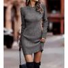 Autumn and Winter Women's Sweater Dress Solid Color Round Neck Long Sleeve Wrap Hip Sweater Dresses
