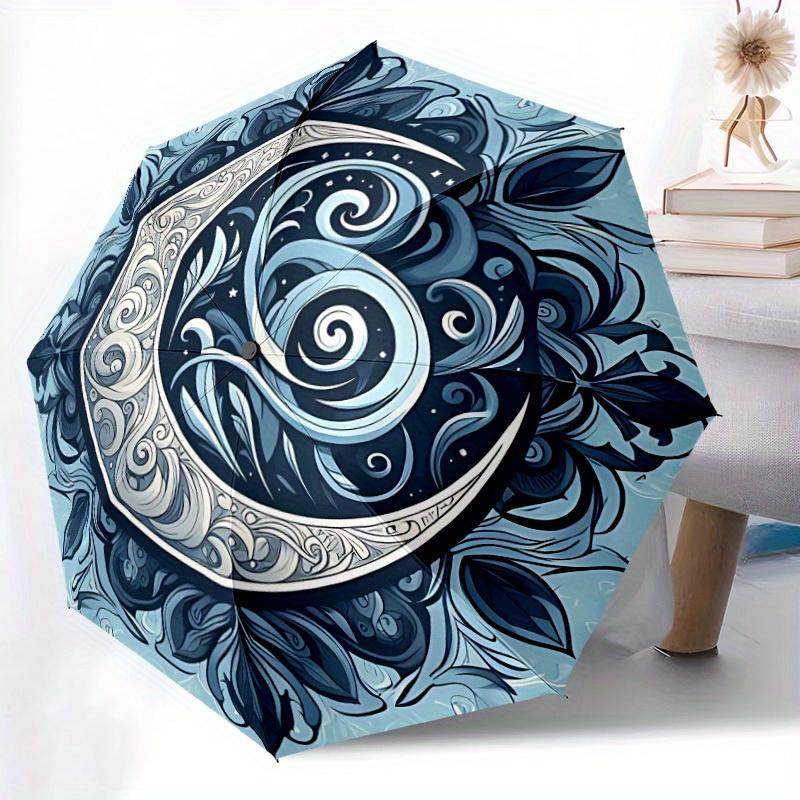 1pc Moon Swirls Automatic Open/Close Umbrella, Portable Folding Umbrella for Travel, Themed Events, It is suitable as a gift for various festivals, Ou