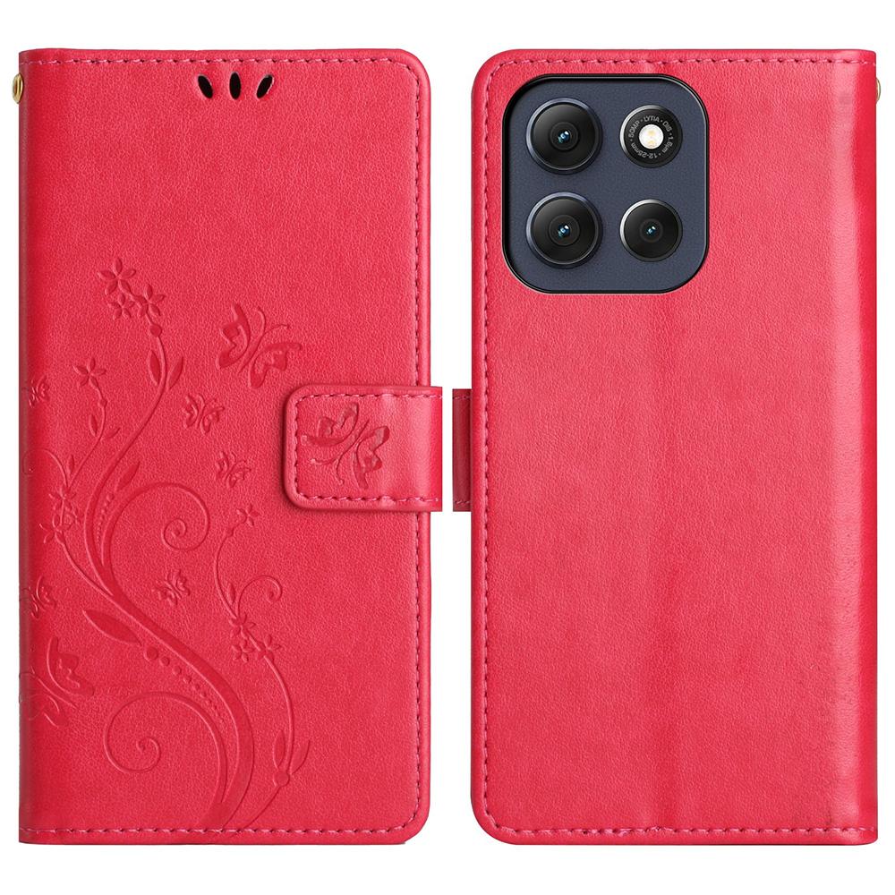 For Motorola Moto G56 5G Leather Wallet Case Butterfly Flower Imprint Phone Cover with Strap