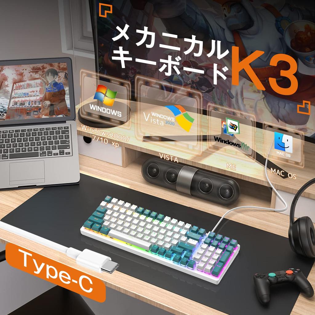 ZIYOU LANG K3 Механическая клавиатура Игровая клавиатура 98 клавиш Компактный независимый переключатель клавиш TKL Металлическая пружина Встроенная память Линейный переключатель света Радуга