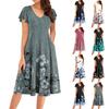 Women's Summer Fashion V-Neck Ruffle Sleeve Retro Elegant Midi Dress