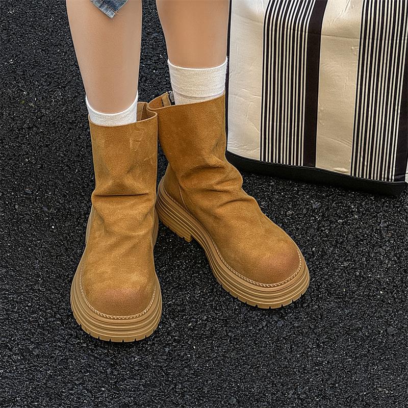 Martin boots 2024 autumn and winter new round head thin boots locomotive boots thick-soled short boots retro 97223-J