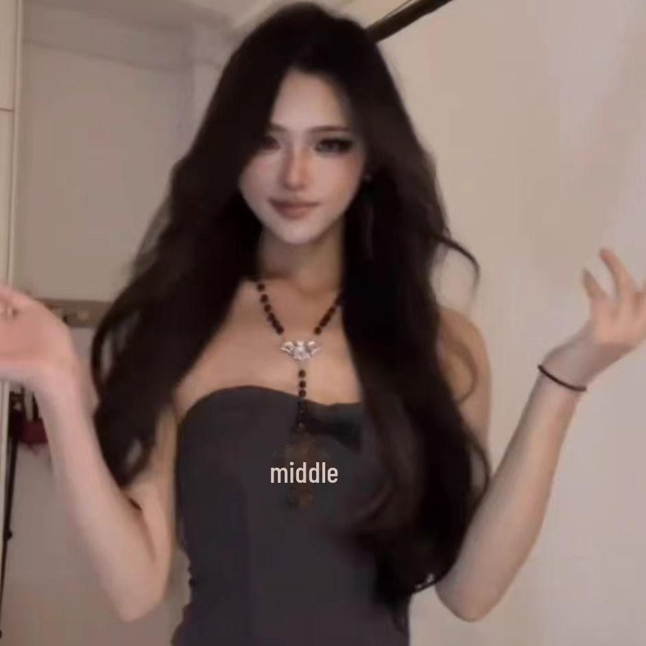 Ожерелье с крестом из бисера Y2K - европейский и американский стиль, дизайн в виде черной летучей мыши, классная цепочка на ключицу