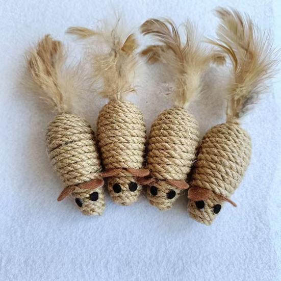 Natural Sisal Toy for Cats Handwoven Sisal Balls Mice Toys with Feather/Bell Interactive Cat Scratcher Chew Toy for Kitten Kicker
