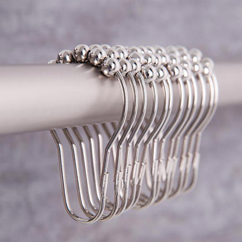 12pcs Shower Curtain Hooks Rings Stainless Steel Bath Rollerball Glide Hook Tool ARI