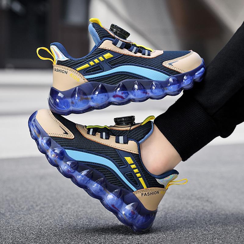 Новые детские модные дышащие повседневные спортивные туфли с вращающимися пуговицами для студентов, мальчиков и девочек, удобные кроссовки для бега на мягкой подошве