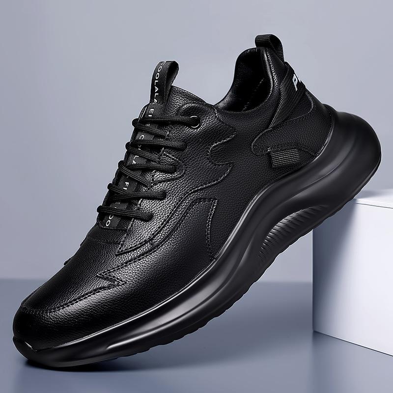 FashionAutumn Winter New Designer Cow Leather Shoes for Men Fashion Black Lace Up Sports Casual Sneakers Male Korean Zapatos Hombre