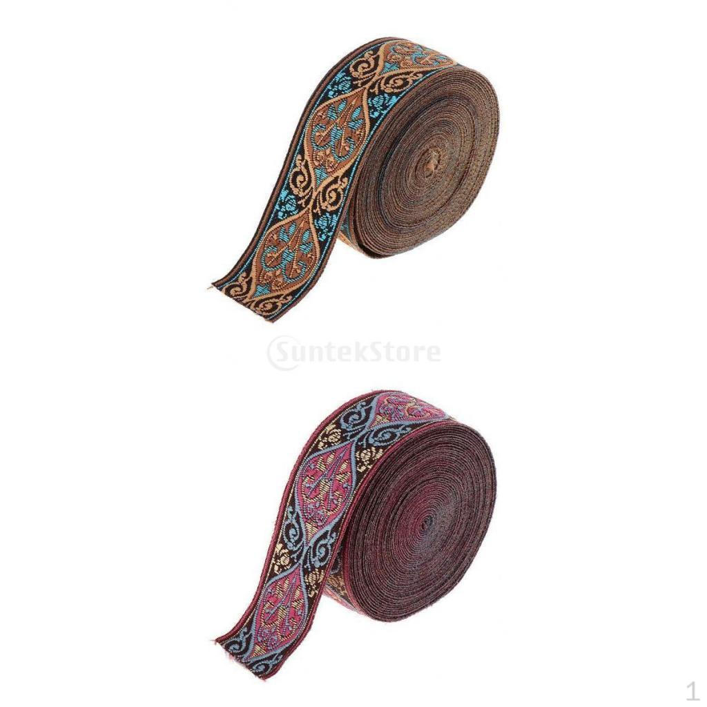 2 Pieces 5 Meters Jacquard Sew Ribbon Fabric Ribbons for Sewing