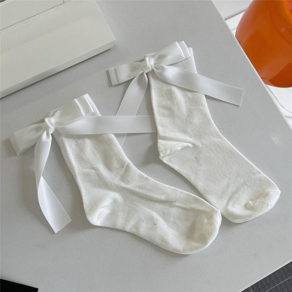 New Handmade Socks Lolita Cute Bow Cotton Mid Calf Women's Socks