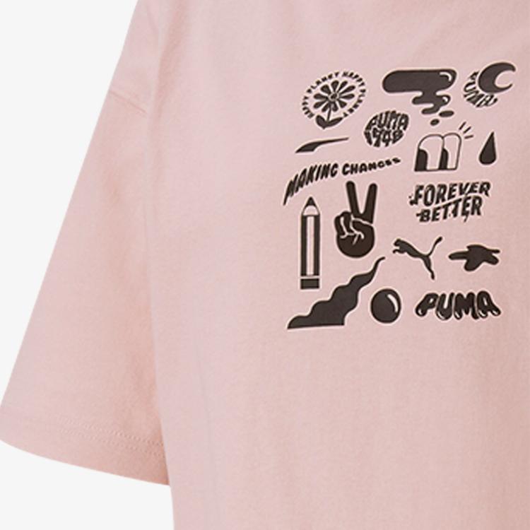 Puma Повседневная спортивная футболка с круглым вырезом и мультяшным принтом, женские топы с короткими рукавами, розовые 533050-36