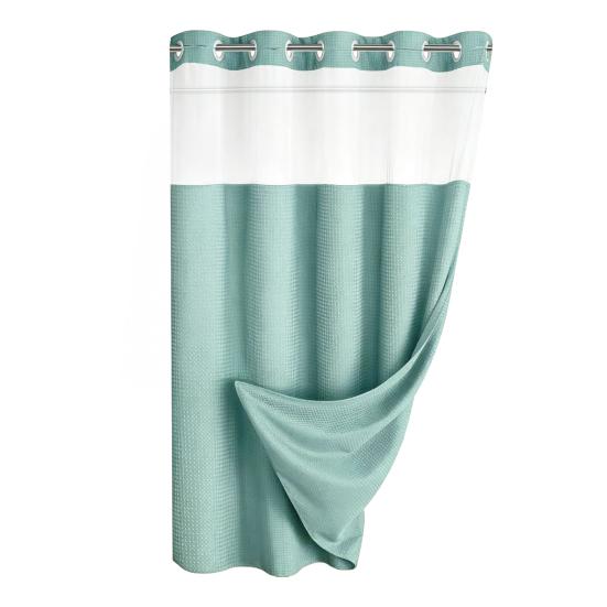 Translucent Mesh Top Shower Curtain No Hook Curtain, Waterproof with Snap-on Liner, Heavy Duty Top, Machine Washable Divider for Bathroom RV