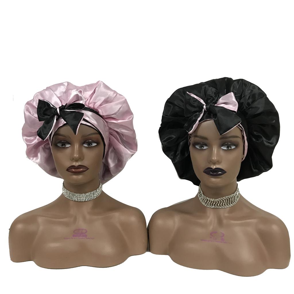 Plain Women Designer Satin Bonnets Long Tie Sleeping Bonnets and Satin Hair Wraps Silk Bonnets and Edge Wraps