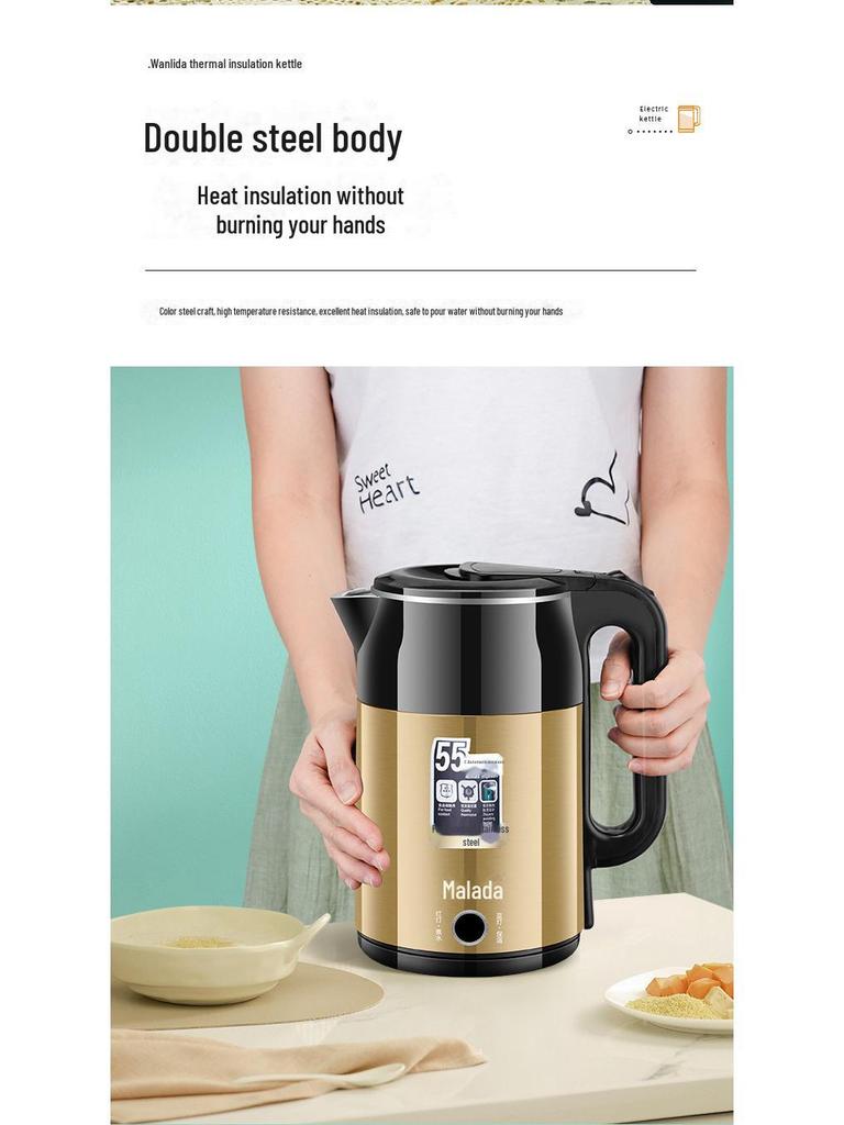 Электрический чайник Wanlida: Нержавеющая сталь, постоянная температура, большая вместимость, многофункциональность, автоматическое отключение питания.