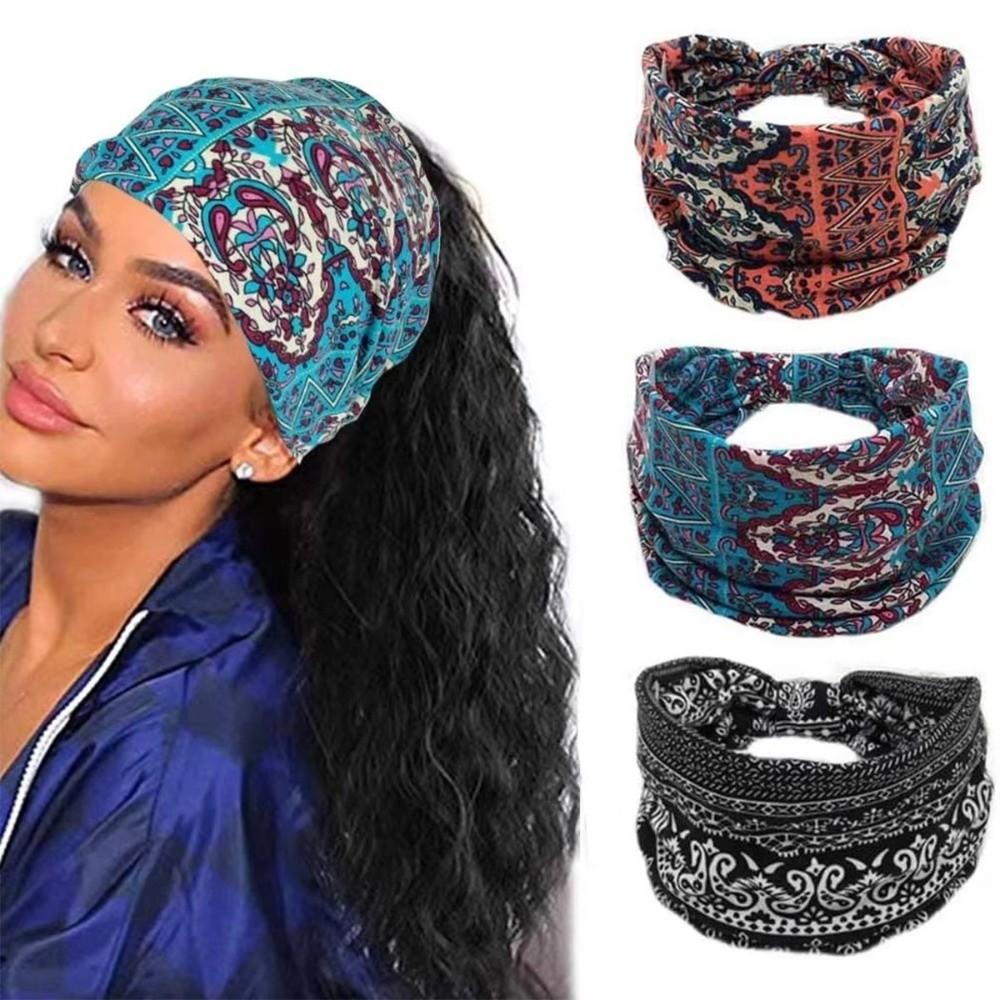 Boho Print Wide Headbands Extra Large Yoga Headband Fashion Twisted Headbands Hair Accessories