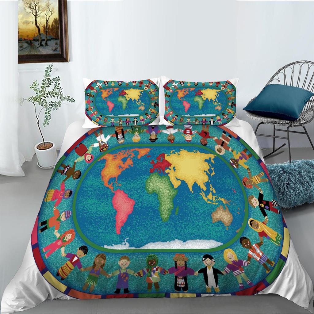 2023 Новый стильный комплект пододеяльников с картой, размер King Queen, роскошные пододеяльники World, 3D мягкие комплекты постельного белья для мальчиков и девочек, мужчин и женщин