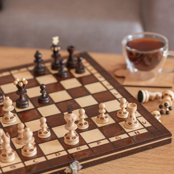 Jeu de société - PEARL - Échiquier en bois 35cm - Design brûlé unique - Pour 2 joueurs ou plus