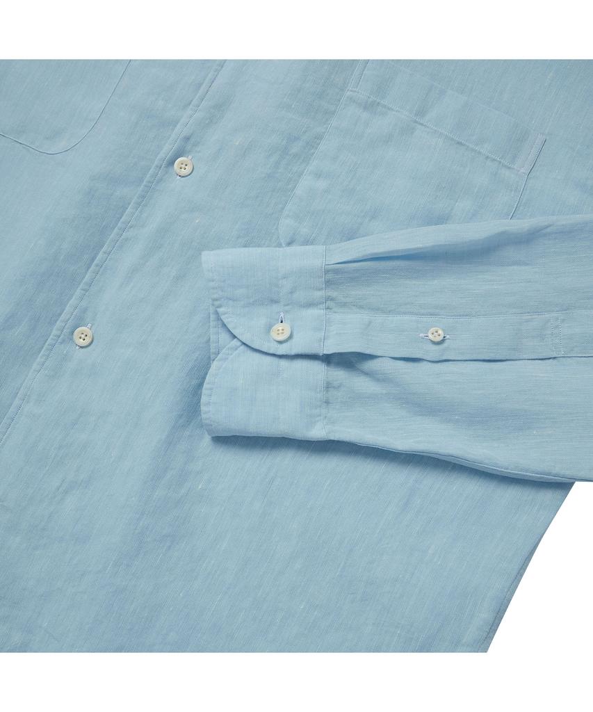 PRODESHIRT [Полуоверсайз] Кубинская льняная рубашка с открытым воротником (Небо)