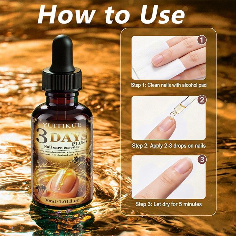 YUITIKUE 3 Days Bee Venom Nail Essence 30ml Keratin Strengthen Brittle Nails Repair Damaged Fingernail Toenail Care