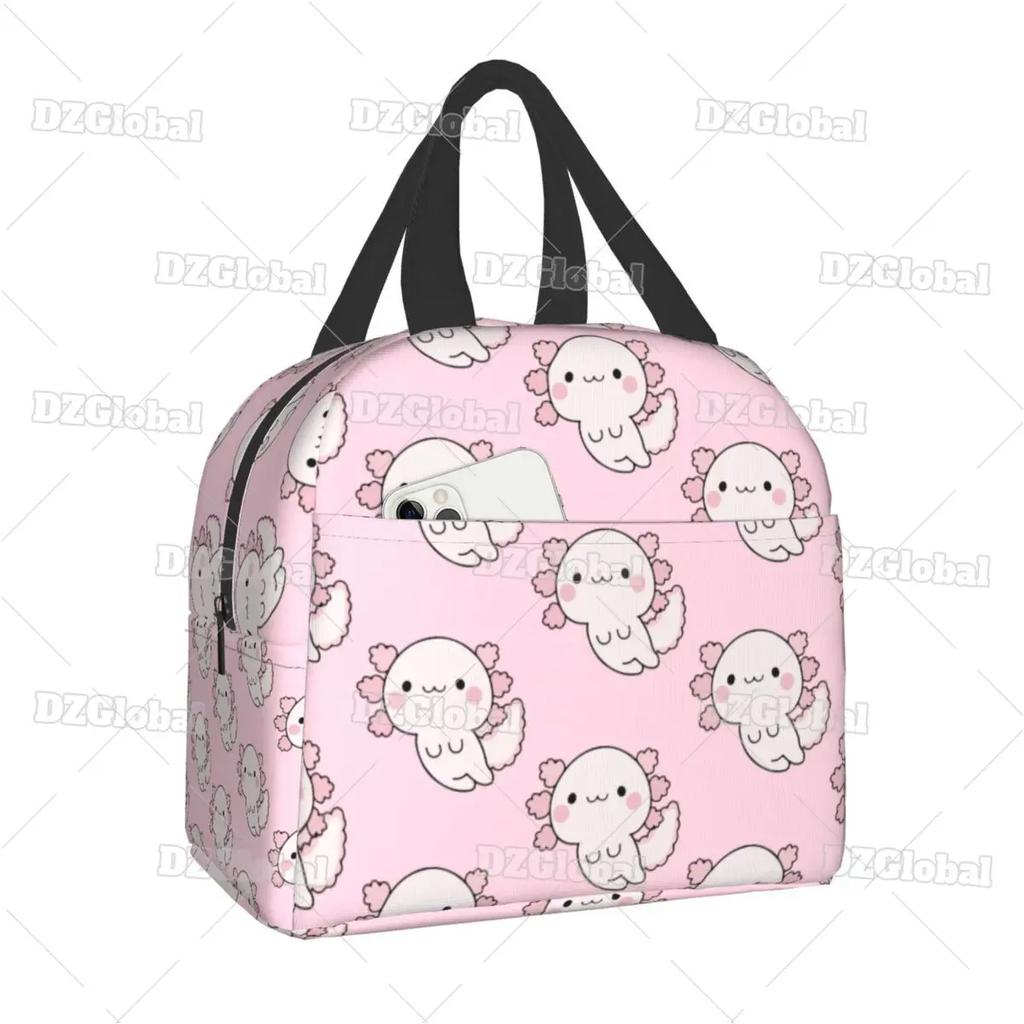 Милая сумка для ланча с аксолотлем, с термоизоляцией, для школы, офиса, с мультяшной саламандрой, животным, портативная, термокулер, для бенто-бокса, для женщин, детей