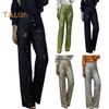 Women Sequins Long Pants High Waist Slim Fit Shining Trousers Solid Color Elastic Flared Pants Streetwear