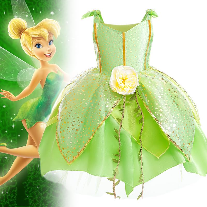 Платье принцессы Axaxa для девочек, набор из 3 предметов (Костюм феи-бабочки, тиара и палочка), Косплей, Фея цветов, Костюм духа, Размер 100см-120см,
