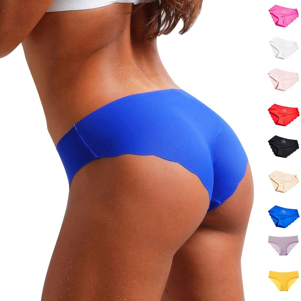 Ladies Sexy Solid Color Ice Silk Seamless Wave Low-rise Panties