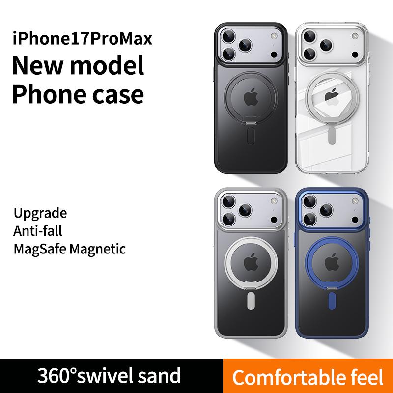 360° Rotating Stand Magnetic Orange Case for IPhone 17 Pro Max 17Air 17Pro Luxury Metal Button Folding Bracket Shockproof Cover