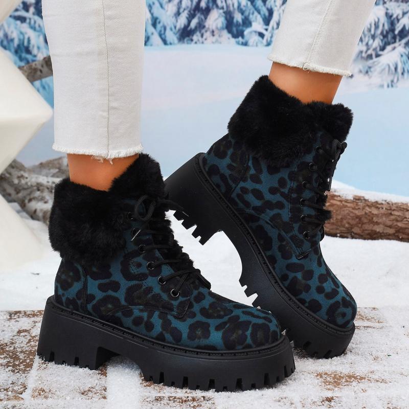 Women Leopard Platform Fur Ankle Boots High Heels Shoes Winter 2025 Brand Trend New Gladiator Short Plush Warm Snow Botas Mujer