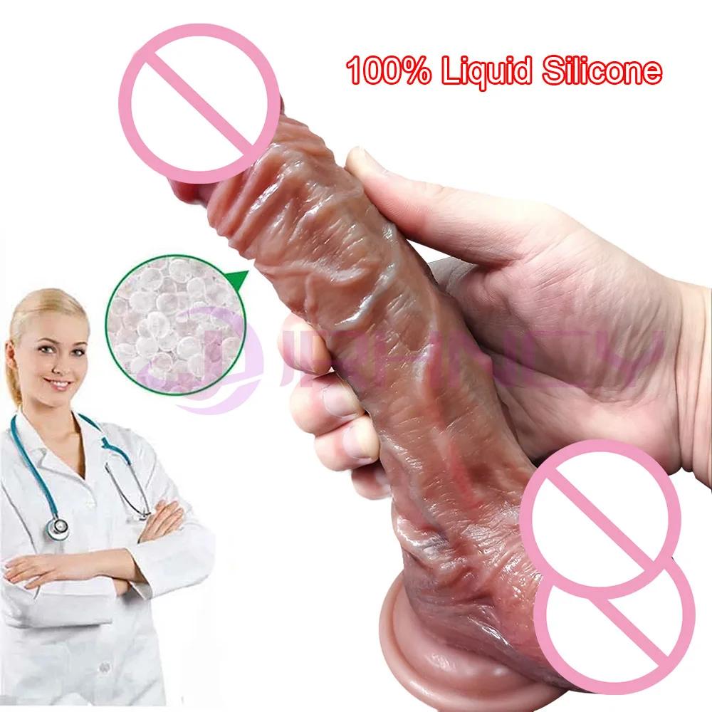 Реалистичные фаллоимитаторы с ремешком для женщин, реалистичный фаллоимитатор для лесбиянок с раздвижной крайней плотью, яичками для анала, большой член, секс-игрушки, пенис