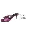 Фиолетовый атласный страз с сандалиями женские летние новые с бантом с открытым носком носить на высоком каблуке крутые тапочки
