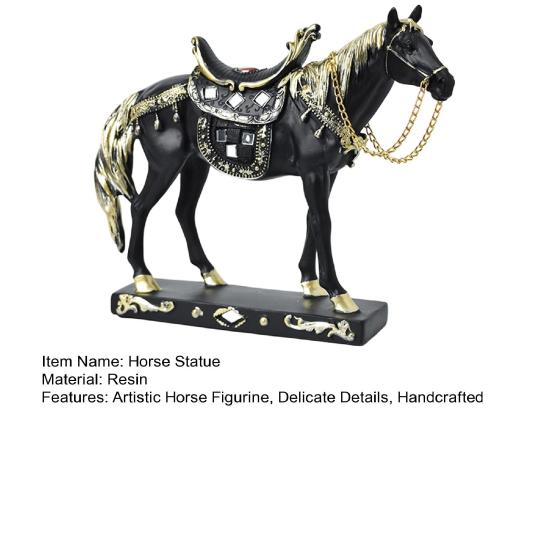 Retro Horse Statue Desktop Artistic Horse Figurine with Base Golden Painted Resin Horse Sculpture for Shelf Mantel Cabinet Display