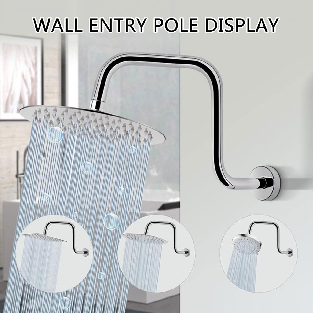 Upgrades Shower Head Extension Arm 13inch Gooseneck Riser with Flange High Rise Showerhead Extension Pipe for Bathroom