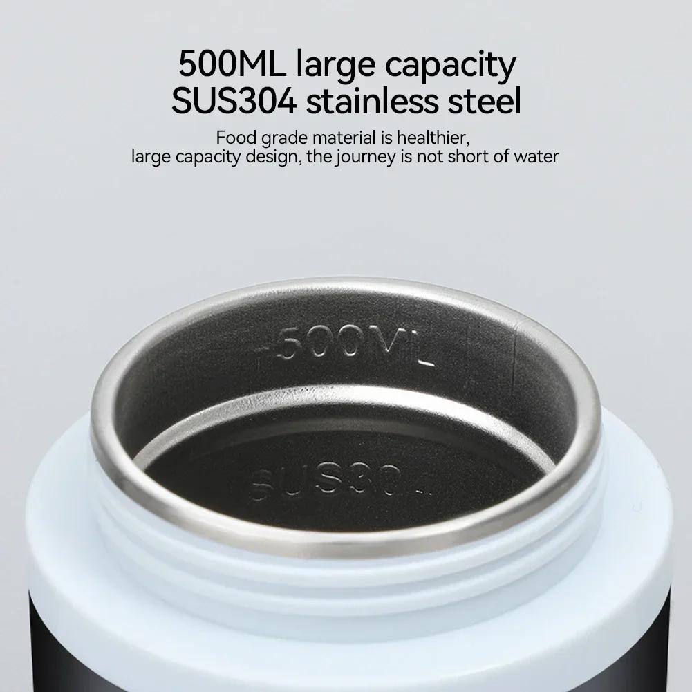 12V/24V 500ml Heated Smart Car Heating Cup Temperature Control Electric Kettle Stainless Steel Cup Water Warmer Bottle