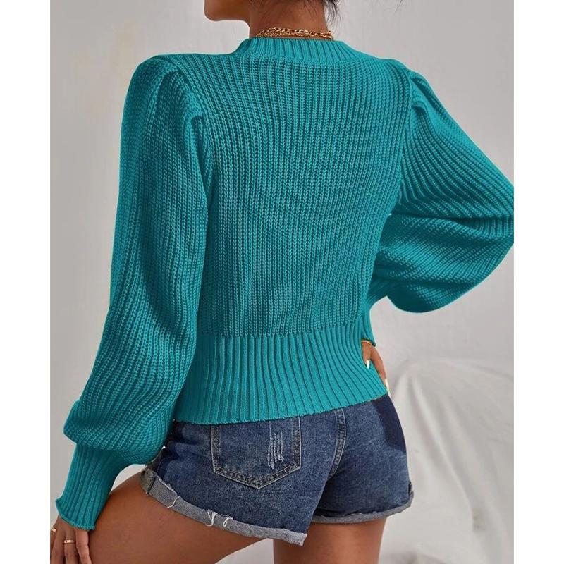 Autumn and Winter Solid Loose Knitwear Pullover Women Fashion New Round Neck Knitted Sweater Woman Vintage Lantern Sleeve Twists Sweaters 24592