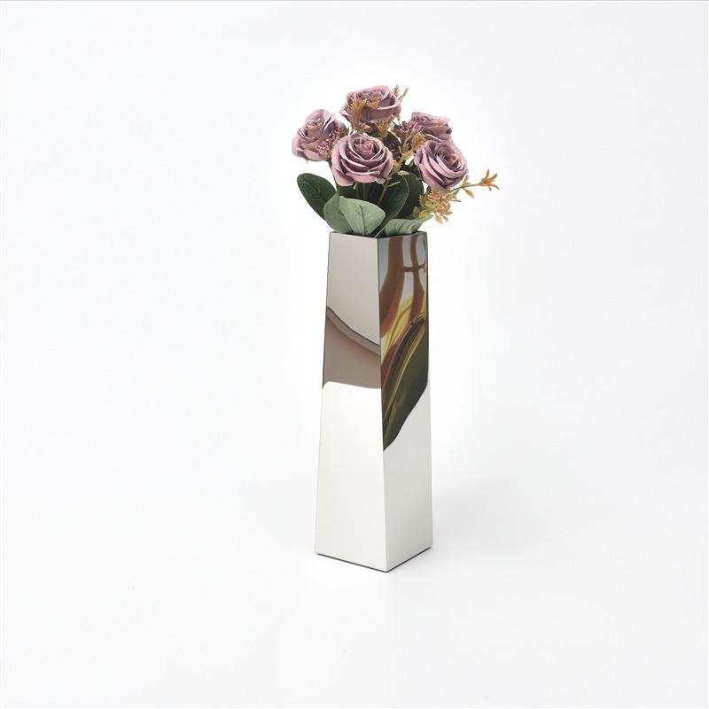 Metal Vase Stainless Steel Geometric Mirror Surface Flower Vase Flowerpot Trapezoid Flower Arrangement Home Decoration