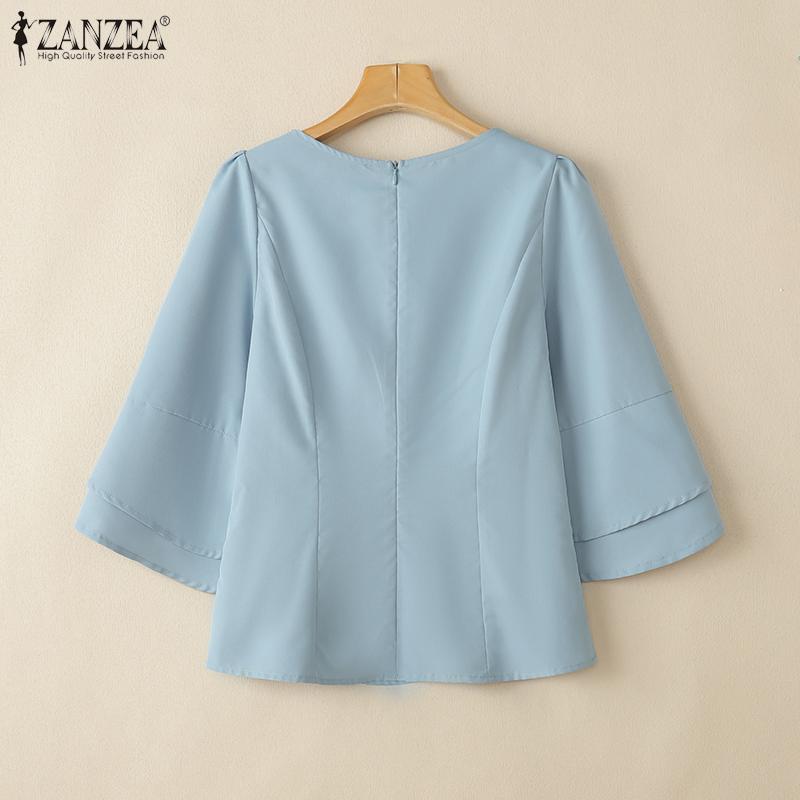 ZANZEA Women Casual Round Neck 3/4 Sleeve Summer Loose Blouse