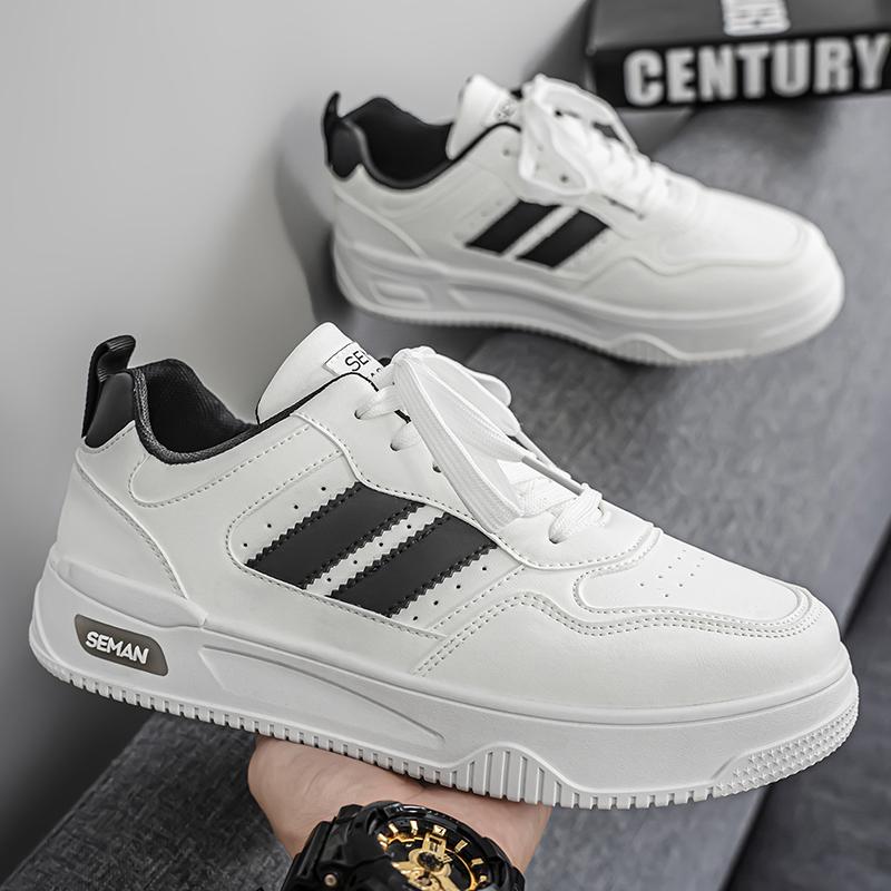 Leather Sneakers Men Trend Casual Skateboard Shoes Thick Soles Platform Factory Direct Sales