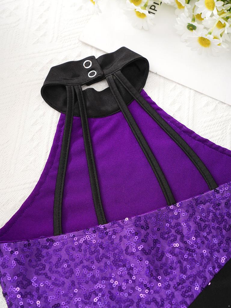 Детский блестящий леотард с пайетками и халтером для фигурного катания и художественной гимнастики