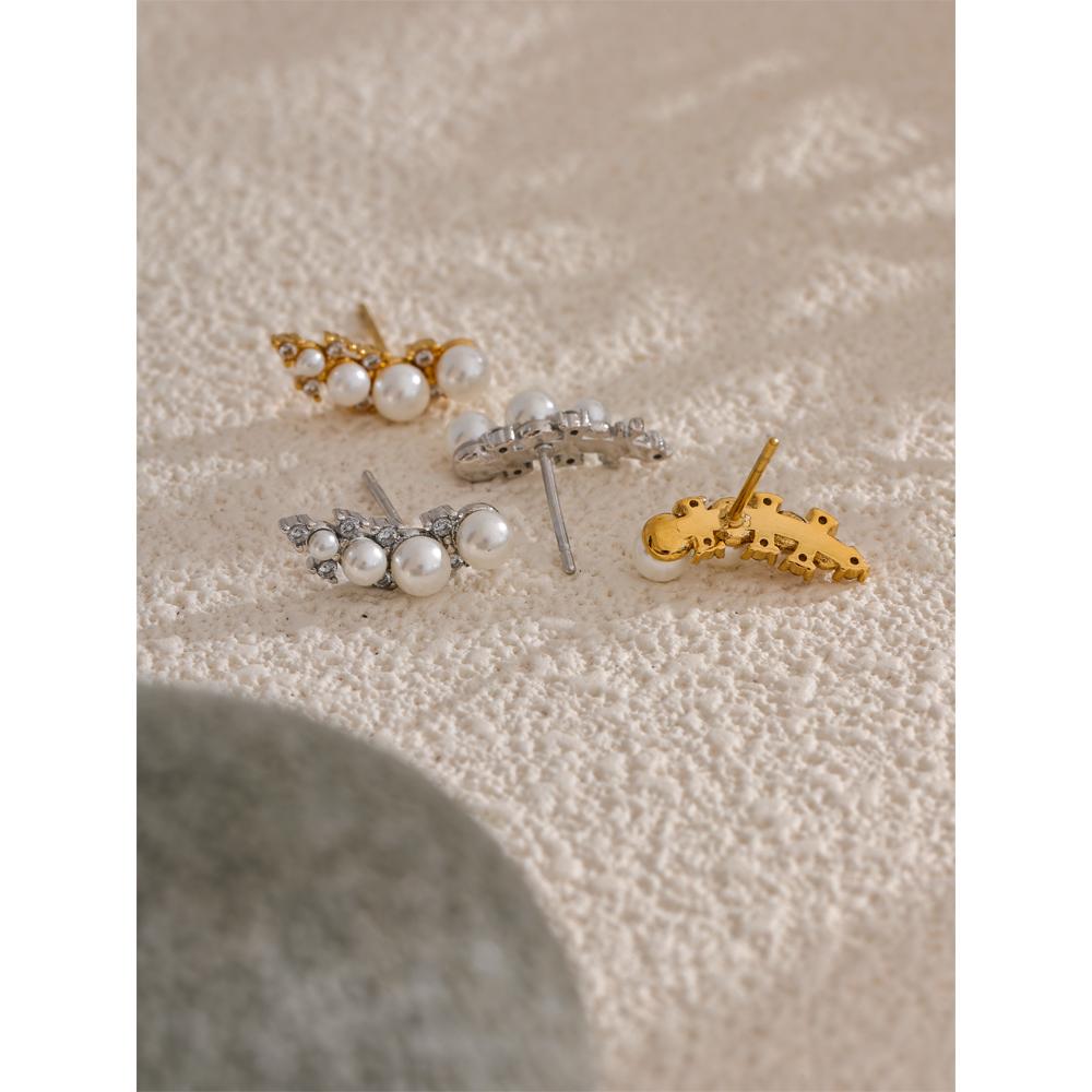 Eetit Корейский стиль шикарные искусственные жемчужины кубический цирконий серьги-гвоздики мода нержавеющая сталь изысканные универсальные повседневные украшения