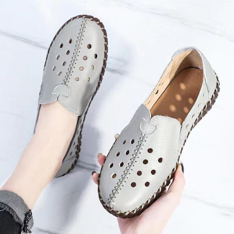 Summer Genuine Leather Shoes New Fashion Women Shoes Woman For Mom Women's Flats Comfortable Handmade Pregnant Hole Sandals Shoes