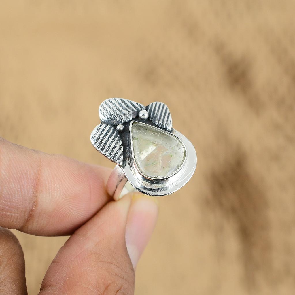 Natural Crystal Quartz Gemstone 925 Silver Statement Adjustable Ring For Women