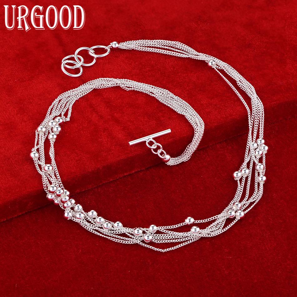 Свадебные украшения из стерлингового серебра 925 пробы, многорядное ожерелье из бусин