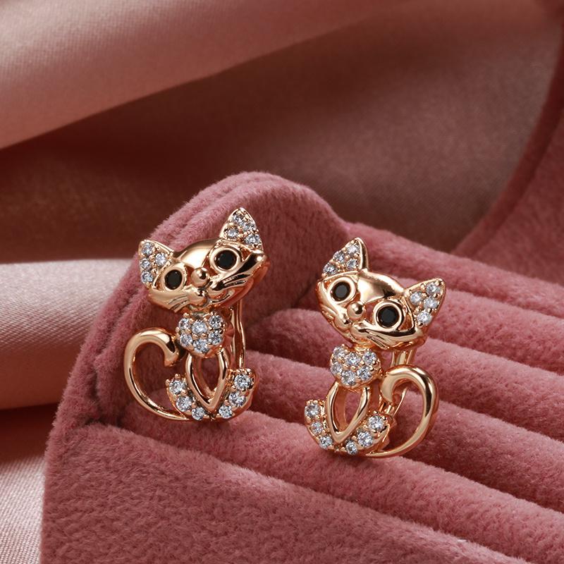 1 Pair Golden Color Cute Cat Earrings for Women Micro Wax Inlay Zircon Earring Fashion Birthday Party Girl Jewelry