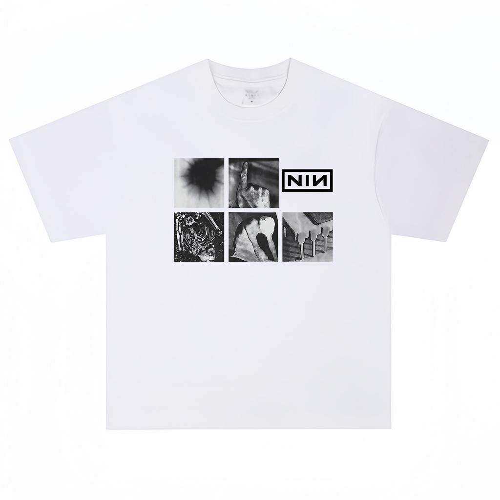 Metal Rock Band Nine Inch Nails Heavyweight Shortsleeved Tshirt with A Relaxed Vintage Style