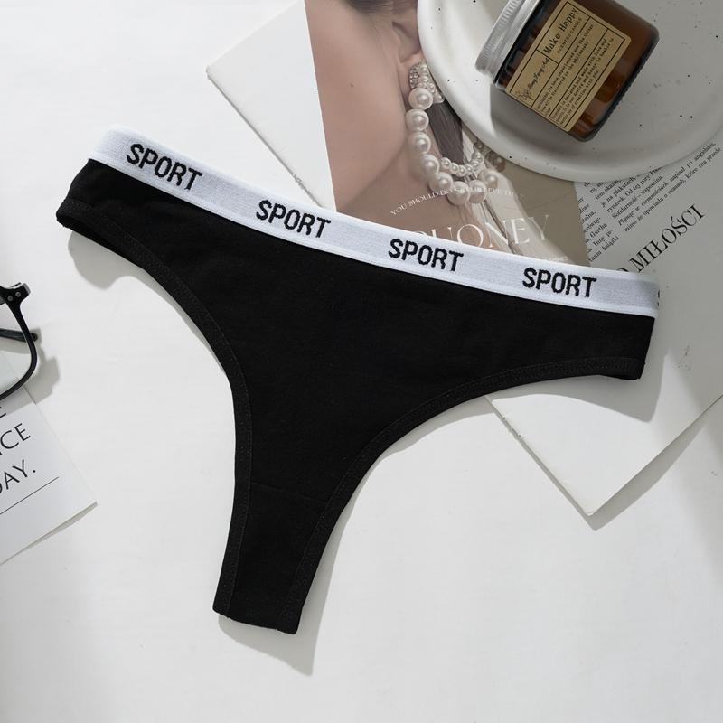 Women's Cotton Low-Rise Seamless Comfortable Thong Letter Printed Breathable Sports Briefs